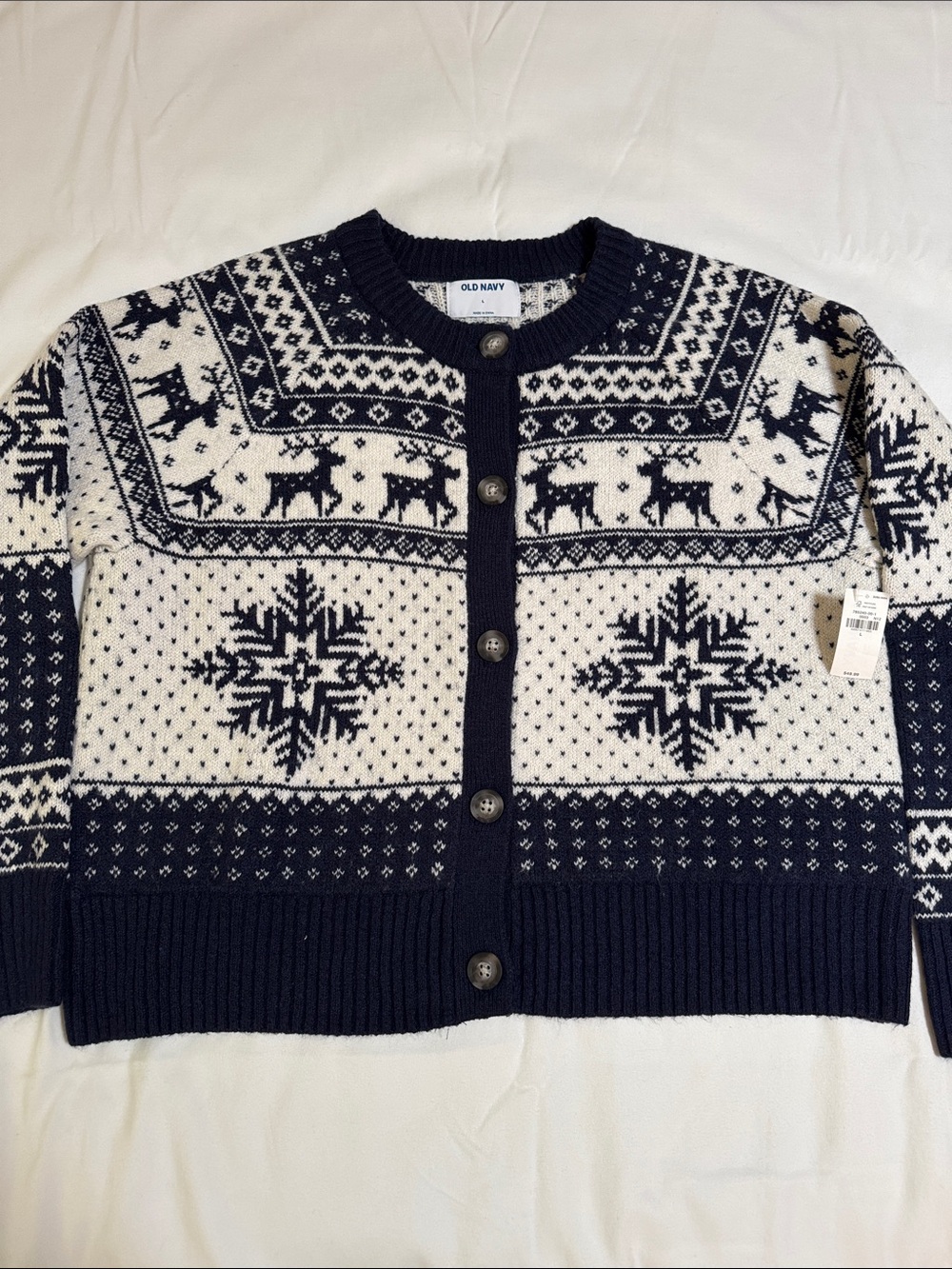 Old Navy Women's Navy and White Nordic Fair Isle Cardigan - NWT